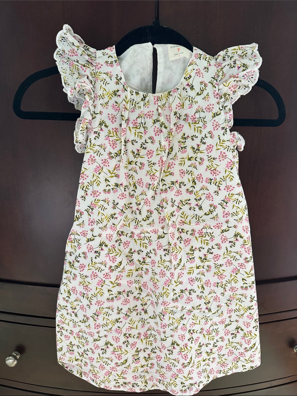Crewcuts White Floral Eyelet Dress with Pink & Green Print